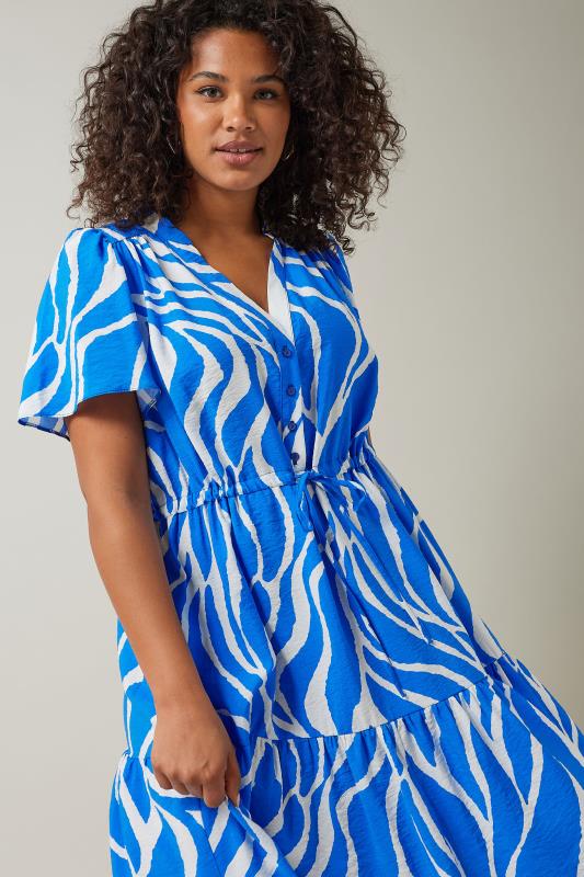 EVANS Plus Size Blue Abstract Print Midi Shirt Dress | Evans 4