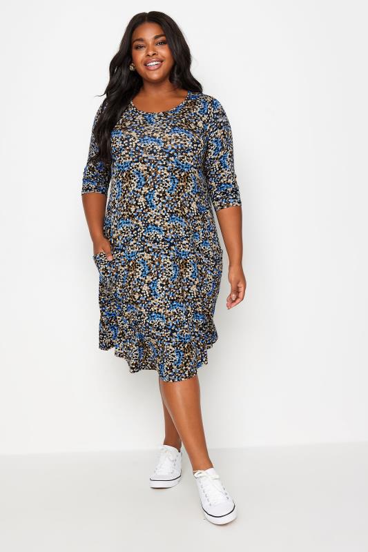 Plus Size  YOURS Curve Blue Abstract Print Pocket Dress
