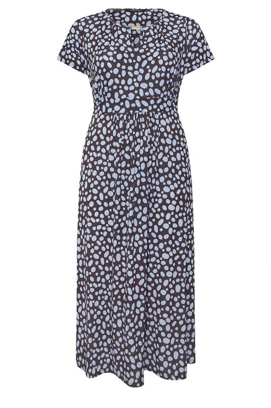 EVANS Plus Size Brown & Blue Spot Bar Detail Dress | Evans 5