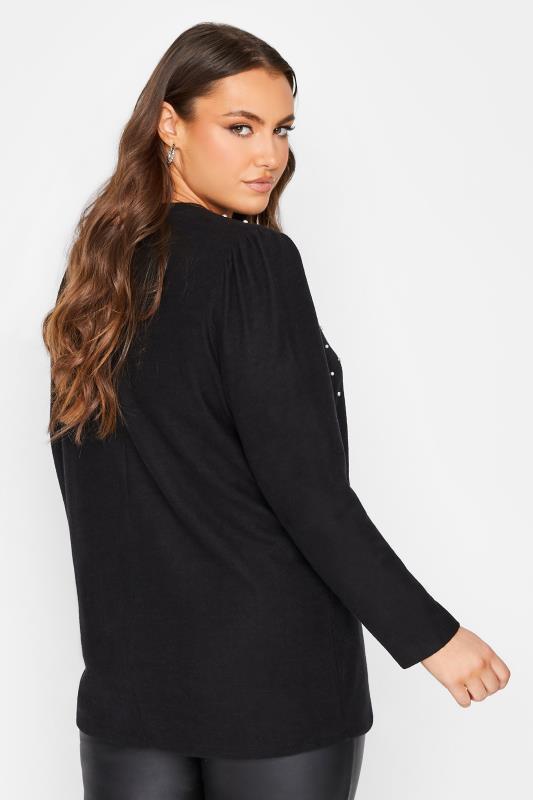 Plus Size Black Pearl Embellished Soft Touch Top | Yours Clothing 3