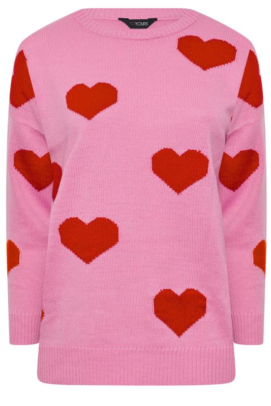 Plus Size Pink Heart Jacquard Knitted Jumper | Yours Clothing  5