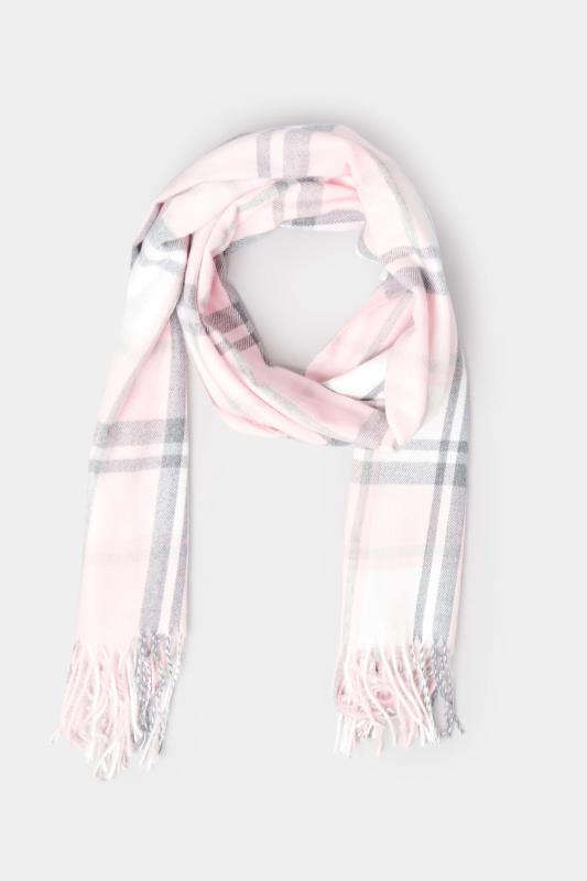 Plus Size  Yours Pink Check Tassel Scarf