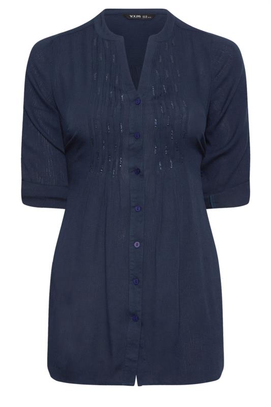 YOURS Plus Size Navy Blue Pintuck Embellished Shirt | Yours Clothing 5