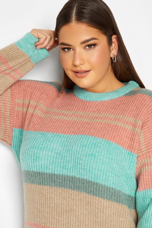 YOURS LUXURY Plus Size Brown Stripe Longline Jumper | Yours Clothing 4