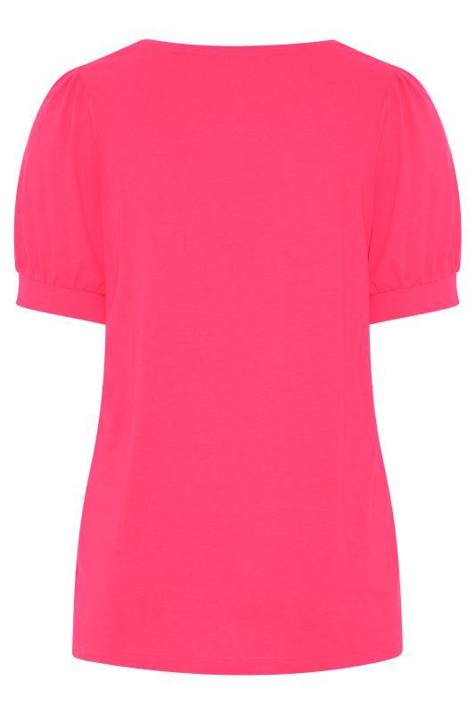 Hot Pink Puff Sleeve T-Shirt | Yours Clothing