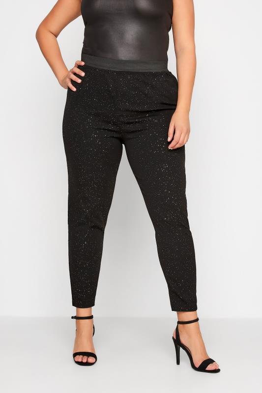  YOURS LONDON Curve Black Glitter Tapered Trousers