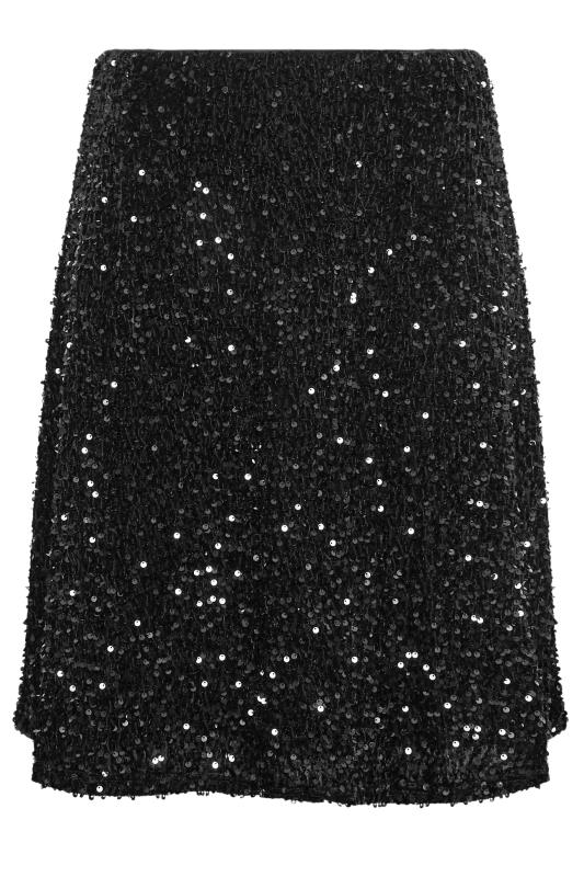 YOURS LONDON Plus Size Black Velvet Sequin Skater Skirt | Yours Clothing 4