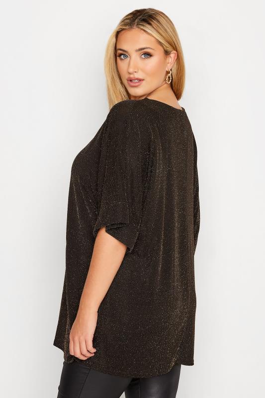 Curve Plus Size Gold Glitter V-Neck Top | Yours Clothing  3