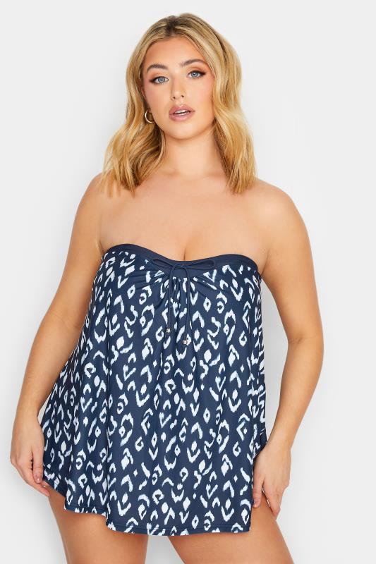 YOURS Curve Plus Size Navy Blue Animal Print Tankini Top | Yours Clothing  2