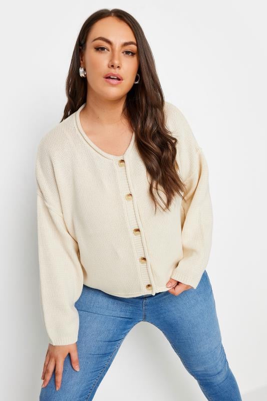 Plus Size  YOURS Curve Cream Button Up Cardigan