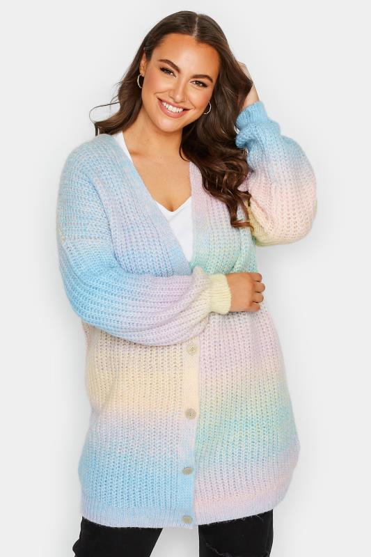 Plus Size Blue & Pink Ombre Knitted Cardigan | Yours Clothing 3