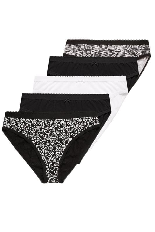 5 PACK Black & White Animal Print High Leg Briefs | Yours Clothing