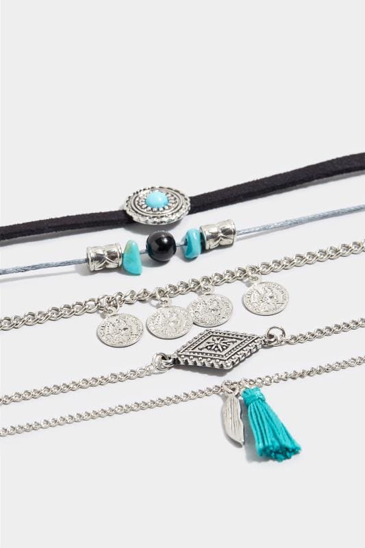 5 PACK Silver & Turquoise Bracelets | One Size | Yours Clothing 3