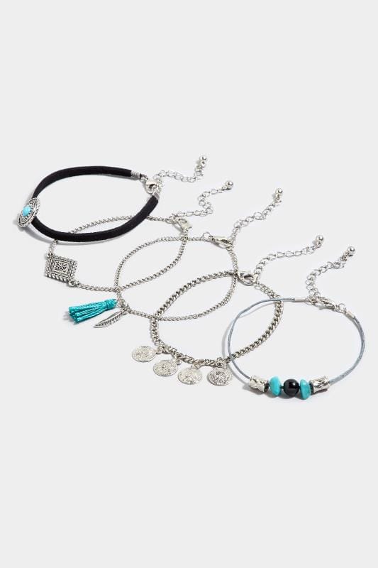5 PACK Silver & Turquoise Bracelets | One Size | Yours Clothing 2