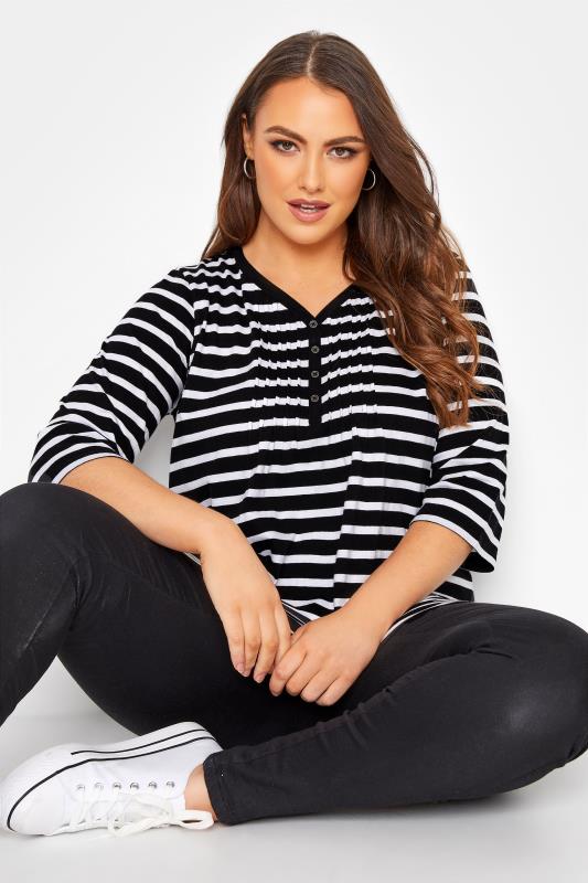 Plus Size YOURS FOR GOOD Black Striped Pintuck Henley Top | Yours Clothing 4