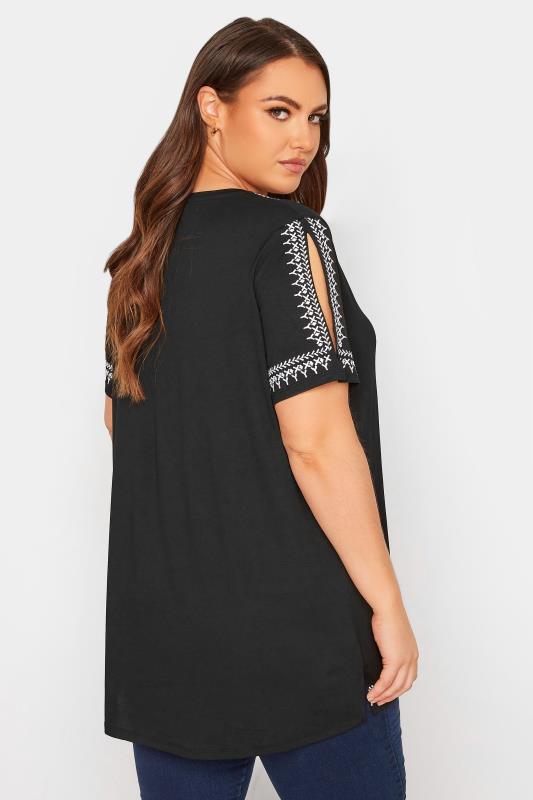 Plus Size Black Aztec Embroidered Cold Shoulder Top | Yours Clothing 3