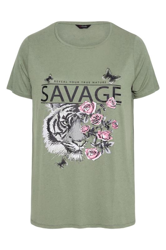 Curve Khaki Green 'Savage' Tiger Graphic Print T-Shirt_F.jpg