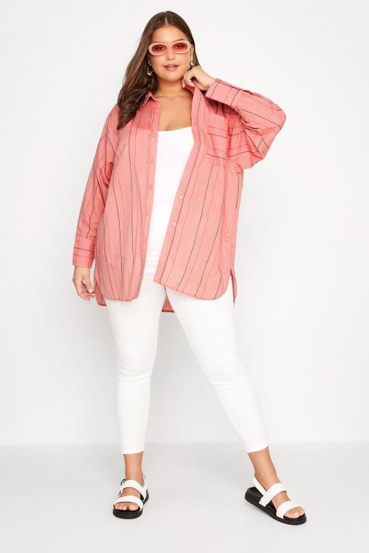 Plus Size Pink Stripe Pocket Oversized Shirt | Yours Clothing 2