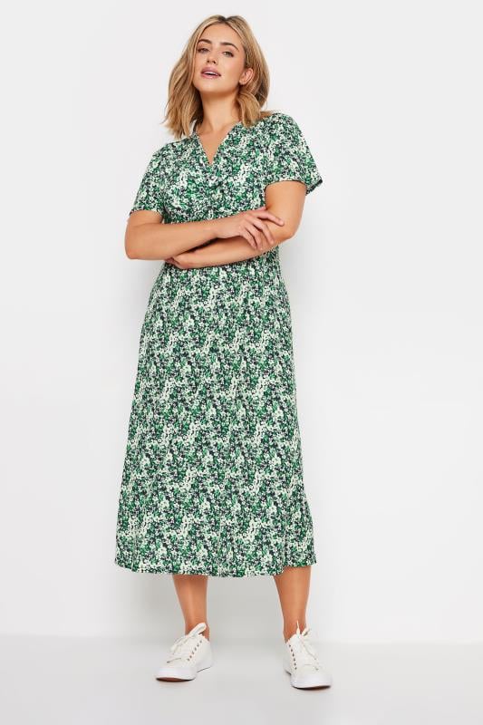 M&Co Green Ditsy Floral Print Twist Front Jersey Dress | M&Co 1