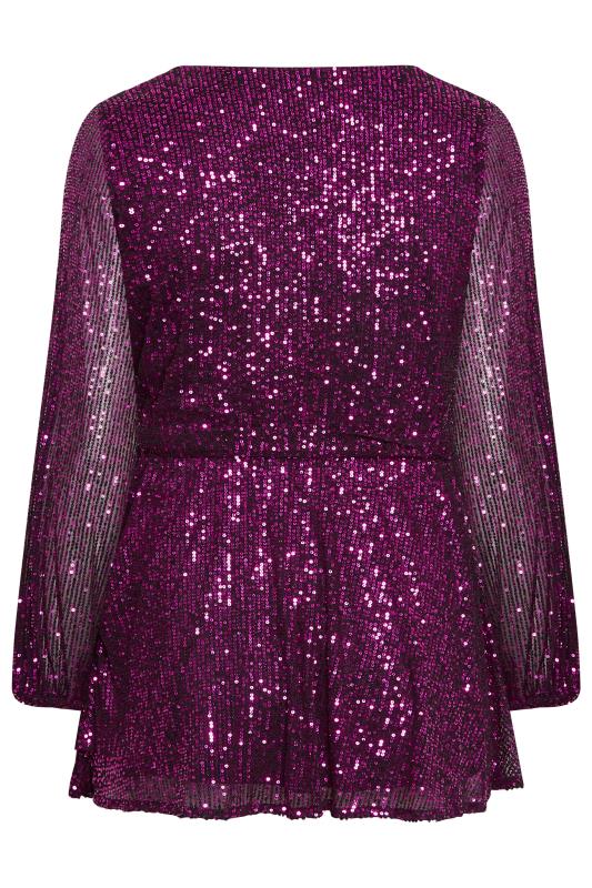 YOURS LONDON Plus Size Pink Sequin Wrap Top | Yours Clothing 7