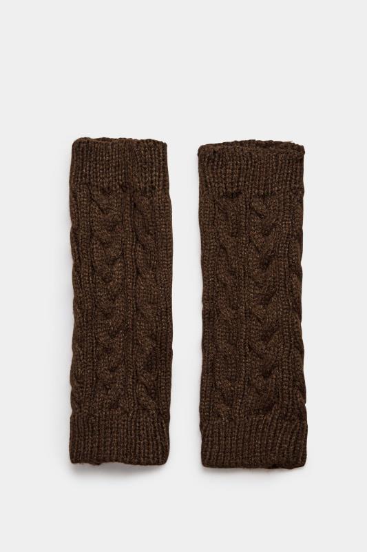 Plus Size  YOURS Curve Brown Cable Knit Arm Warmers