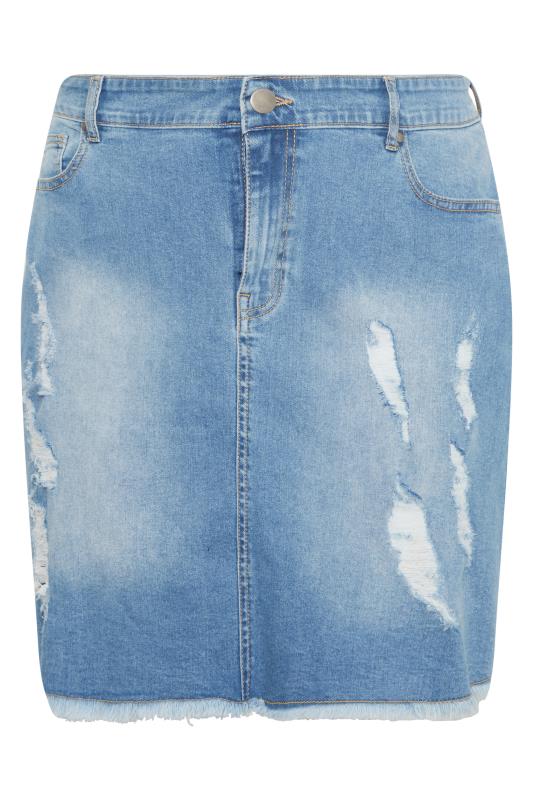 Plus Size Light Blue Denim Ripped Skirt | Yours Clothing 5