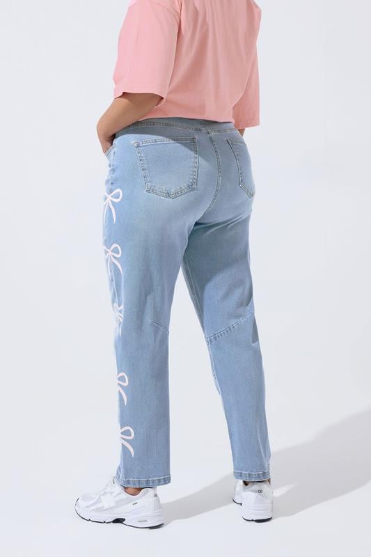 LIMITED COLLECTION Plus Size Blue Bow Barrel Leg Jeans | Yours Clothing 4