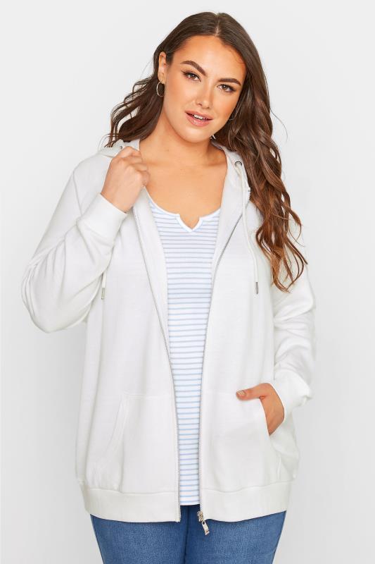 Plus Size  YOURS Curve White Basic Zip Through Hoodie