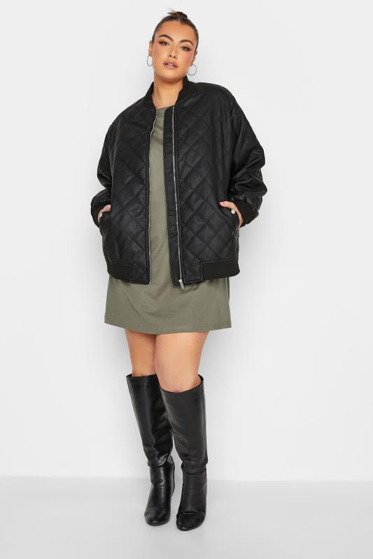 YOURS Plus Size Curve Black Quilted Faux Leather Bomber Jacket | Yours ...