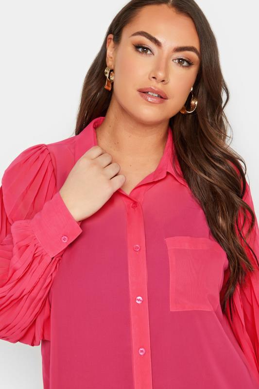Plus Size YOURS LONDON Hot Pink Pleat Sleeve Shirt | Yours Clothing 4