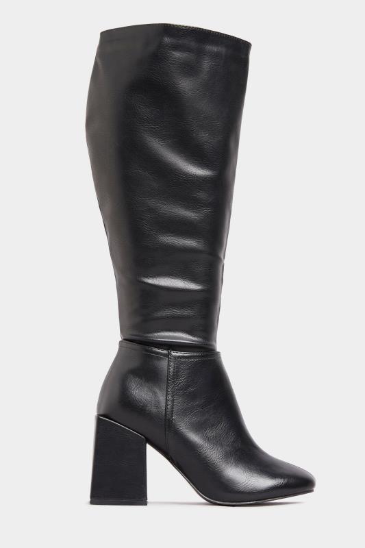 LIMITED COLLECTION Black Vegan Faux Leather Knee High Heeled Boots In Extra Wide Fit 3
