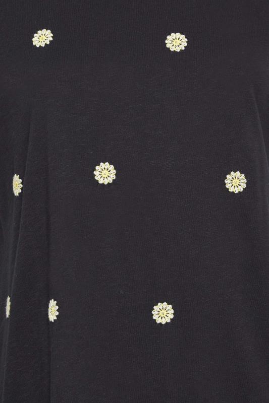 YOURS Curve Plus Size Black Daisy Embroided T-Shirt | Yours Clothing  5