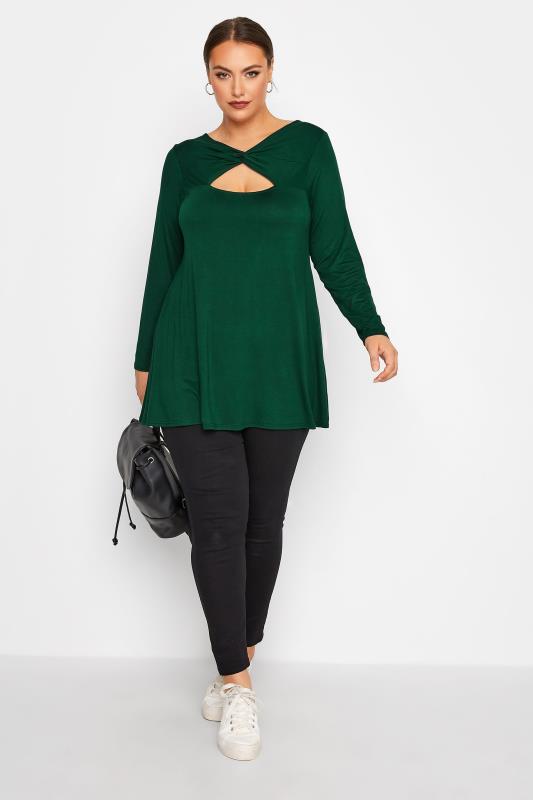 LIMITED COLLECTION Plus Size Forest Green Twist Cut Out Top | Yours Clothing 2
