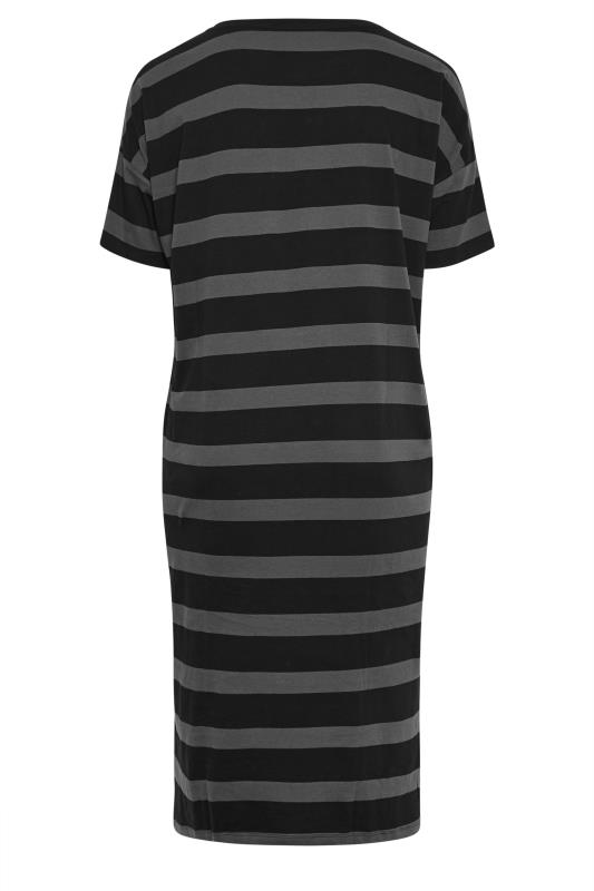 YOURS Plus Size Black Stripe Print Oversized Midaxi T-Shirt Dress | Yours Clothing 8