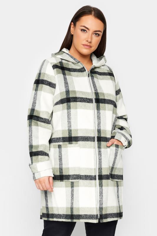 Plus Size  Evans Green Hooded Check Coat
