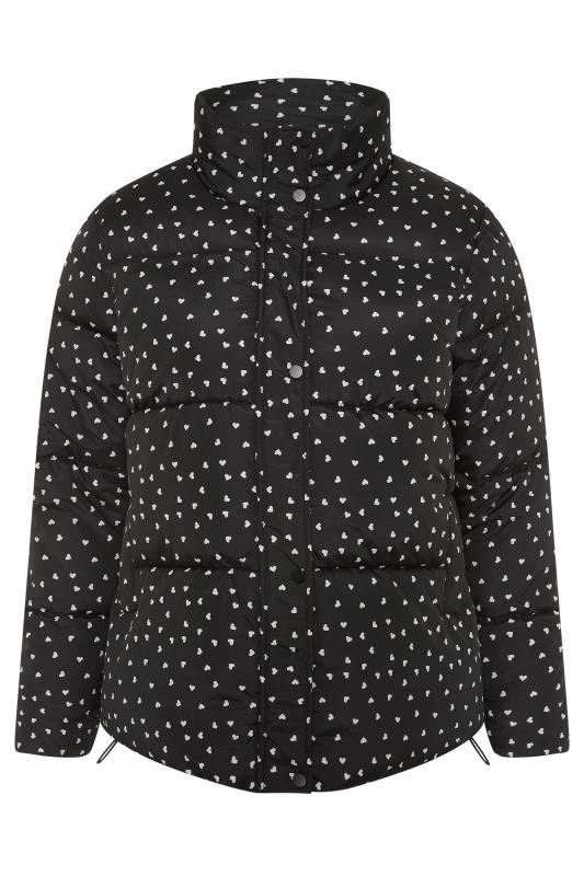 Plus Size Black Heart Print Puffer Coat | Yours Clothing 6