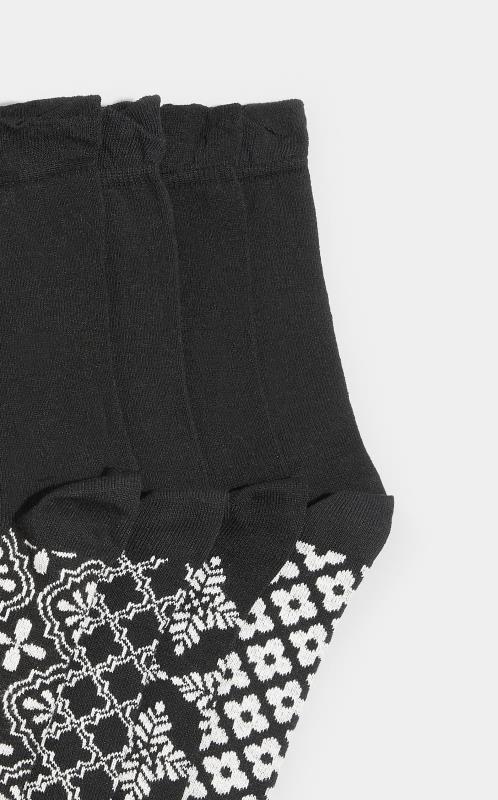 4 PACK Black Tile Print Ankle Socks | Yours Clothing   3