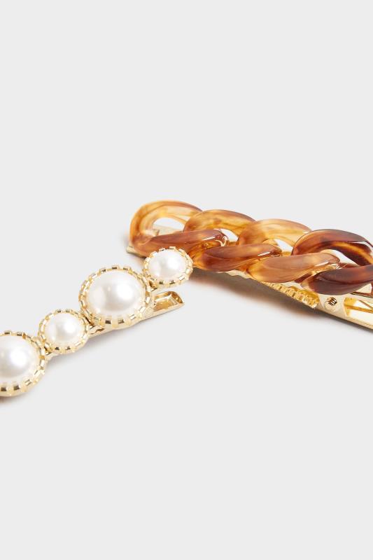 Tall  Yours 2 PACK Tortoiseshell and Pearl Hair Clips