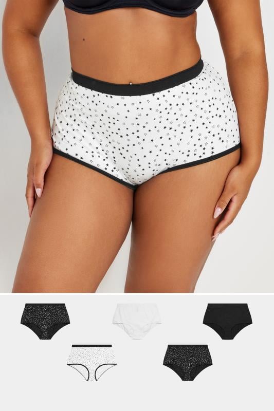 Plus Size  YOURS 5 PACK Curve Black & White Star Print High Waisted Shorts