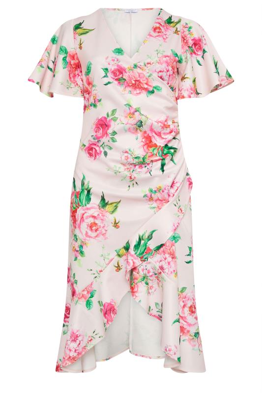 YOURS LONDON Plus Size Pink Floral Print Ruched Midi Dress | Yours Clothing 6
