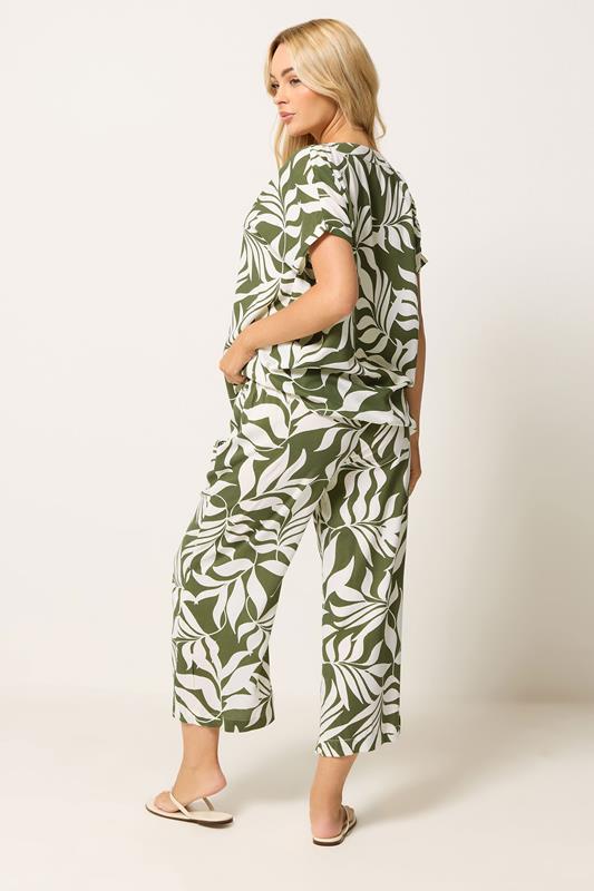 M&Co Khaki Green Leaf Print Blouse and Trousers Set | M&Co 2