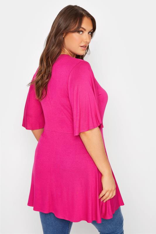 LIMITED COLLECTION Plus Size Hot Pink Keyhole Peplum Top | Yours Clothing 3