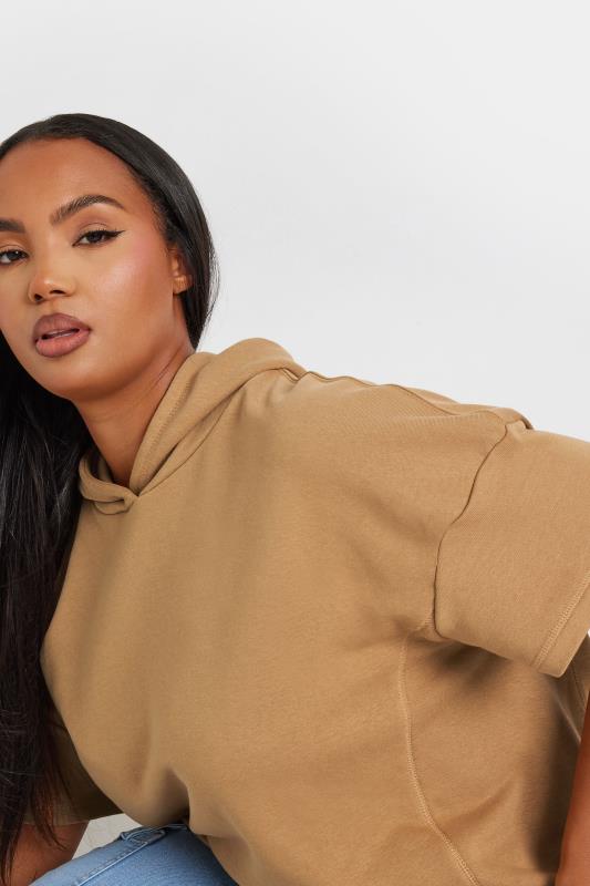 YOURS Plus Size Beige Brown Oversized Short Sleeve Hoodie | Yours Clothing 4