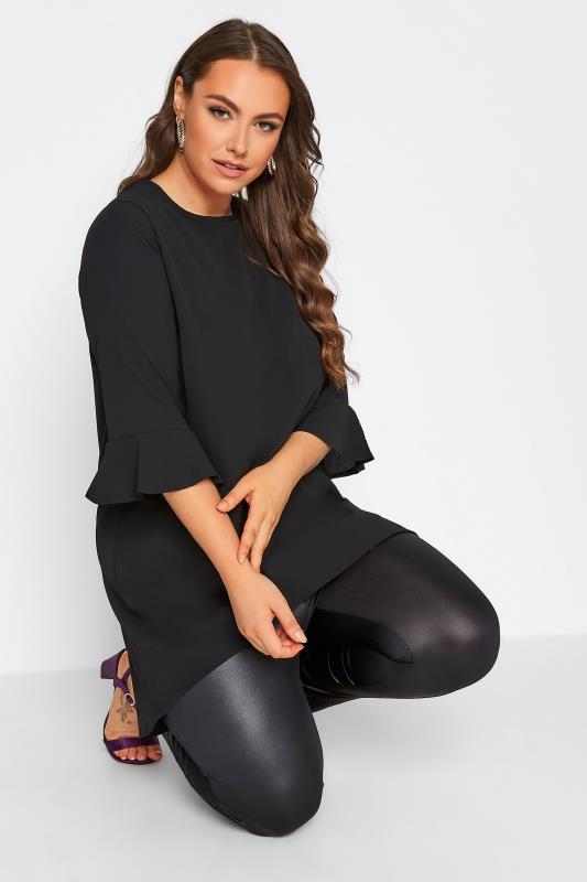 YOURS LONDON Black Flute Sleeve Tunic Top | Yours Clothing 1