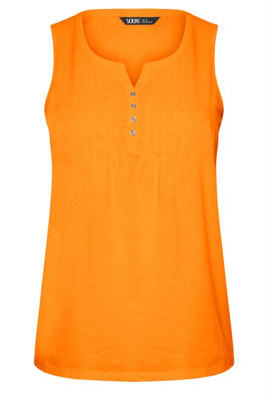 YOURS Plus Size Orange Pintuck Henley Vest Top | Yours Clothing 5