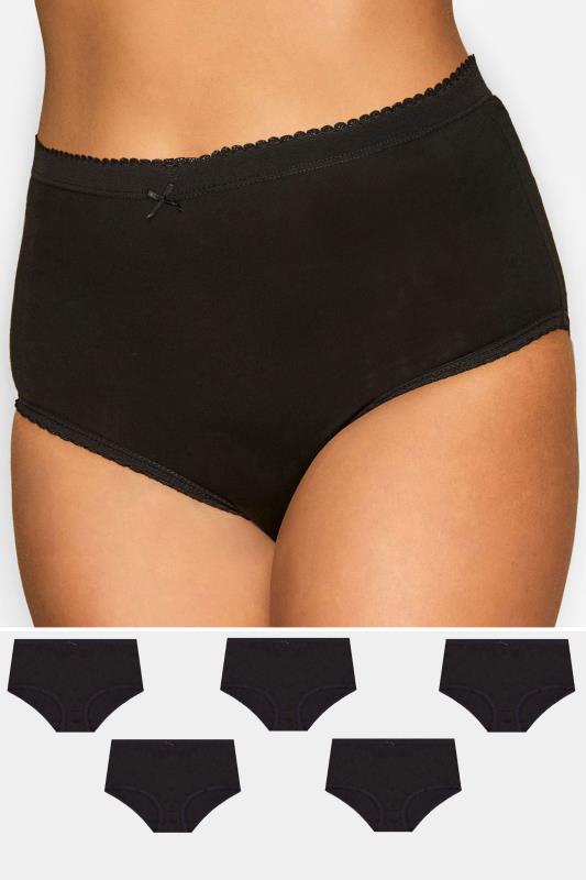 Plus Size  YOURS 5 PACK Curve Black Cotton High Waisted Full Briefs