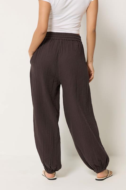 PixieGirl Petite Women's Chocolate Brown Cheesecloth Cotton Balloon Trousers | PixieGirl 2