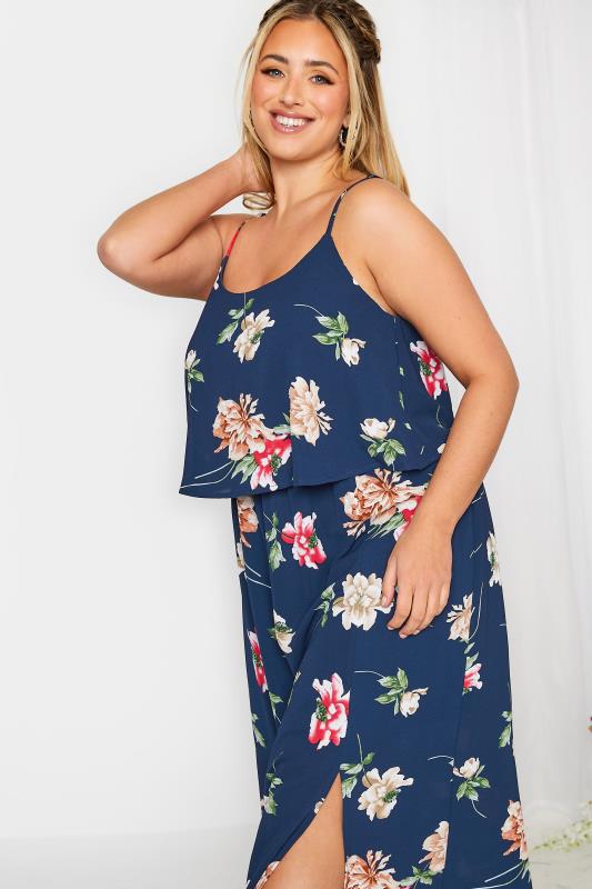 YOURS LONDON Curve Navy Blue Floral Overlay Maxi Dress | Yours Clothing 5