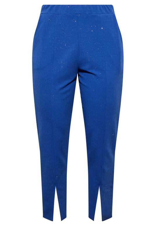 LIMITED COLLECTION Plus Size Cobalt Blue Glitter Split Hem Tapered Trousers | Yours Clothing 5