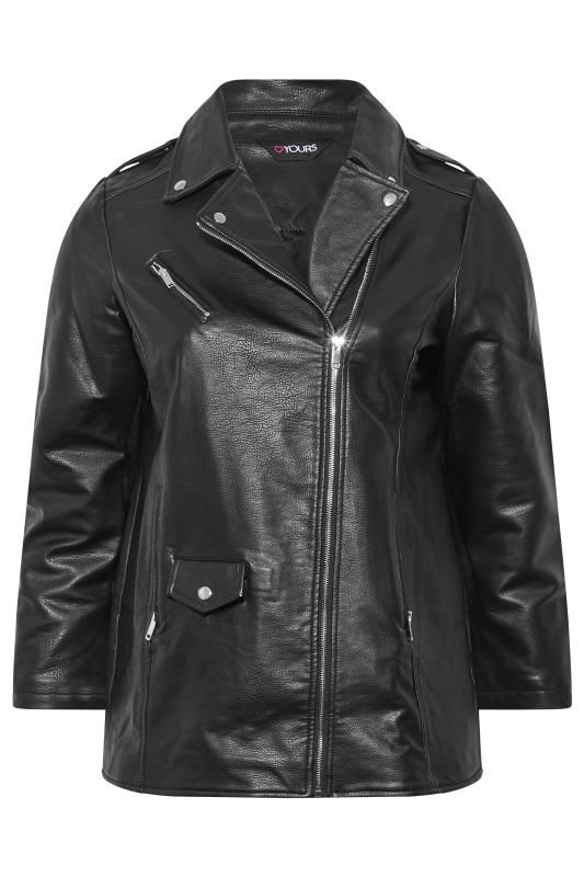 Plus Size Black Faux Leather Longline Biker Jacket | Yours Clothing 6